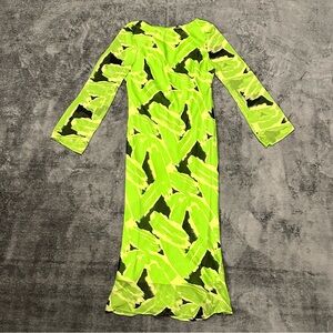 ASOS Neon Lime & Black Abstract Long Sleeve Maxi Dress